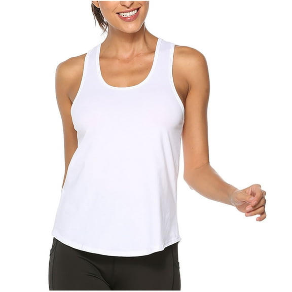 Women's Sleeveless Yoga Workout Tank Tops Scoop Neck Loose Fit Back Hollow Out Running Exercise T-Shirt Activewear