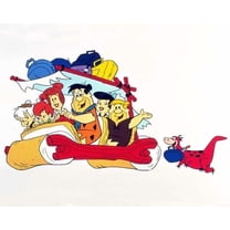 The Flintstones Fred Barney & families in car with Dino behind 16x20 poster