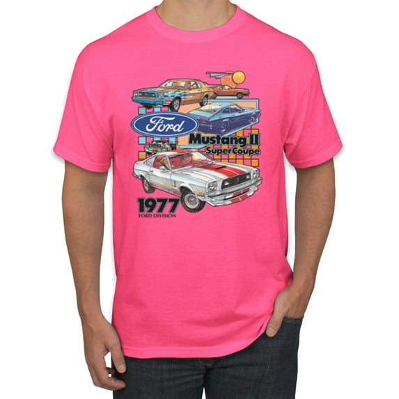Wild Bobby, Ford Mustang II Supercoupe 1977 Cars and Trucks Men Graphic Tee, Neon Pink, X-Large