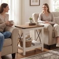 thumbnail image 5 of LEDREM 2-Tier Farmhouse End Table with Bottom Shelf, Small Side Table for Living Room, Bedroom, 23.6 x 21.6 x 11.8 Inches, Rustic White and Honey Brown, 5 of 8