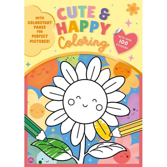 Cute & Happy Coloring: With Colorstart Pages and Over 100 Stickers!, (Paperback)