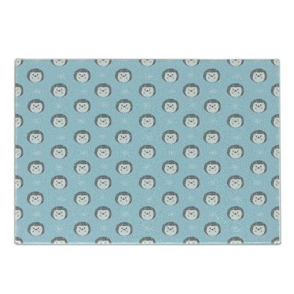 Hedgehog Cutting Board, Watercolor Art Smiling Happy Characters with White Daisies on Blue, Decorative Tempered Glass Cutting and Serving Board, Small Size, Pale Blue Grey White, by Ambesonne