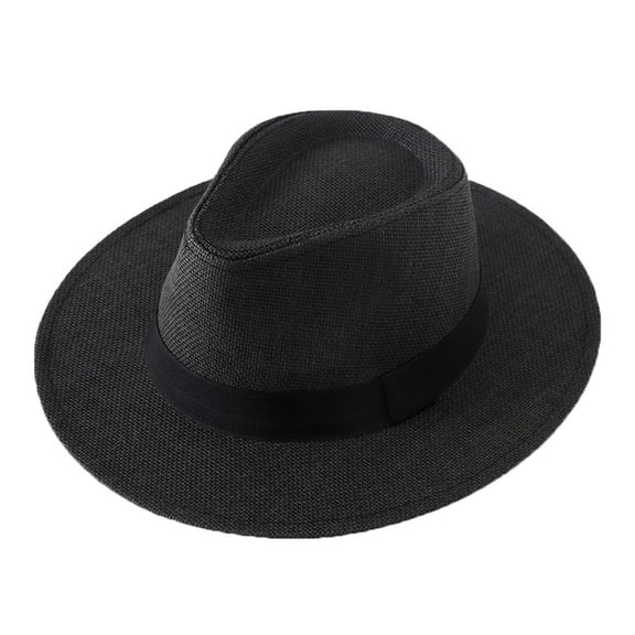 YAYUBA Men's Summer Sun Hat Wide Brim Straw Cowboy Hat Breathable Beach Hat for Outdoor Travel Fishing Gardening,Black