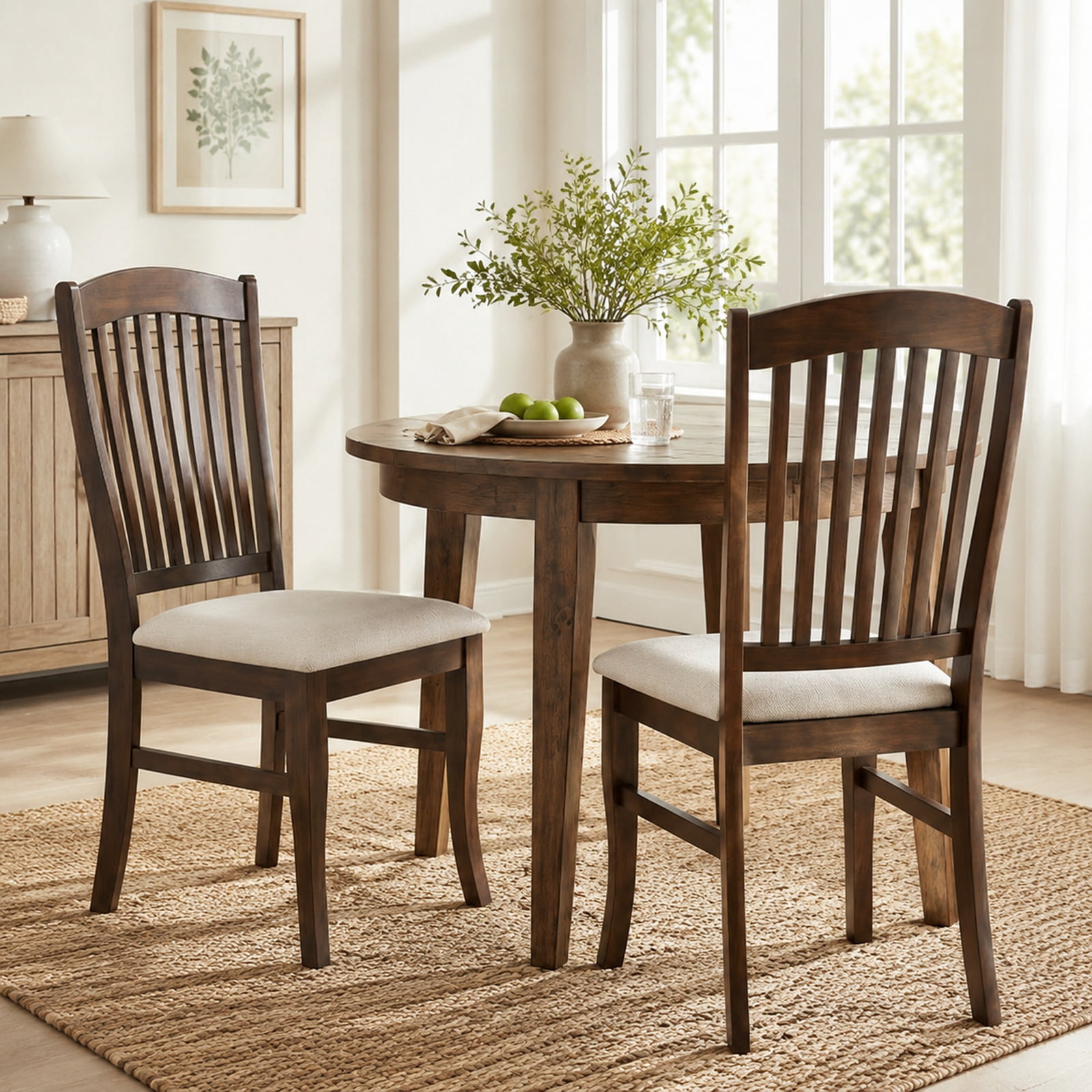 Furnibear Mid Century Kitchen Side Chairs Set of 2 Armless Dinette Dining Chairs with Rubber Wood Frame and Curved Legs, Coffee