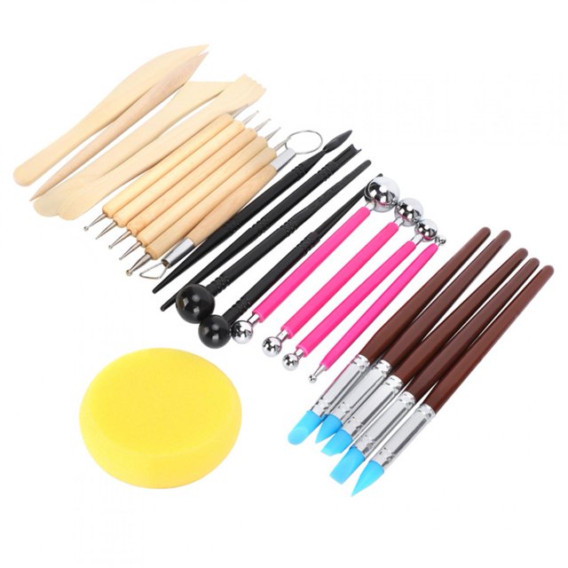 Clay Pottery Modeling Set, 24pcs Ball Stylus Dotting Tools Durable Wood Sculpture Cutter, For DIY Pottery Sculpture Handicraft Carvings Clay Sculptures