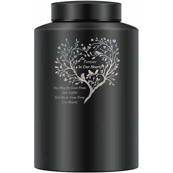 1 Pcs 10cm Diameter Mini Stainless Steel Urn Column Black Heart Tree Pet Urns Small Cremation Urn Engraved Animal Memorial Keepsake Ash Holder Urns for Human Pet Cat Dog Ashes Black