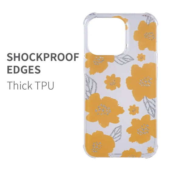 Xpm Compatible with Apple iPhone 13 Pro (6.1") Stylish Fashion Glitter Design Hybrid Electroplated TPU Thick Hard PC Shockproof Slim [ Yellow Flower ]