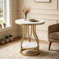 thumbnail image 2 of Fnova 23" Round End Table, Modern 2-Tier Side Table with Storage and Metal Frame, Small Bedside Table for Living Room, Bedroom, White Gold, 2 of 15