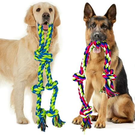 Yileqi Dog Rope Toys for Large and Medium Aggressive Chewers, 2 Pack Heavy Duty Dog Rope Toy for Large Breed, Indestructible Dog Chew Toys, Tug of War Dog Toy, 100% Cotton Teeth Cleaning