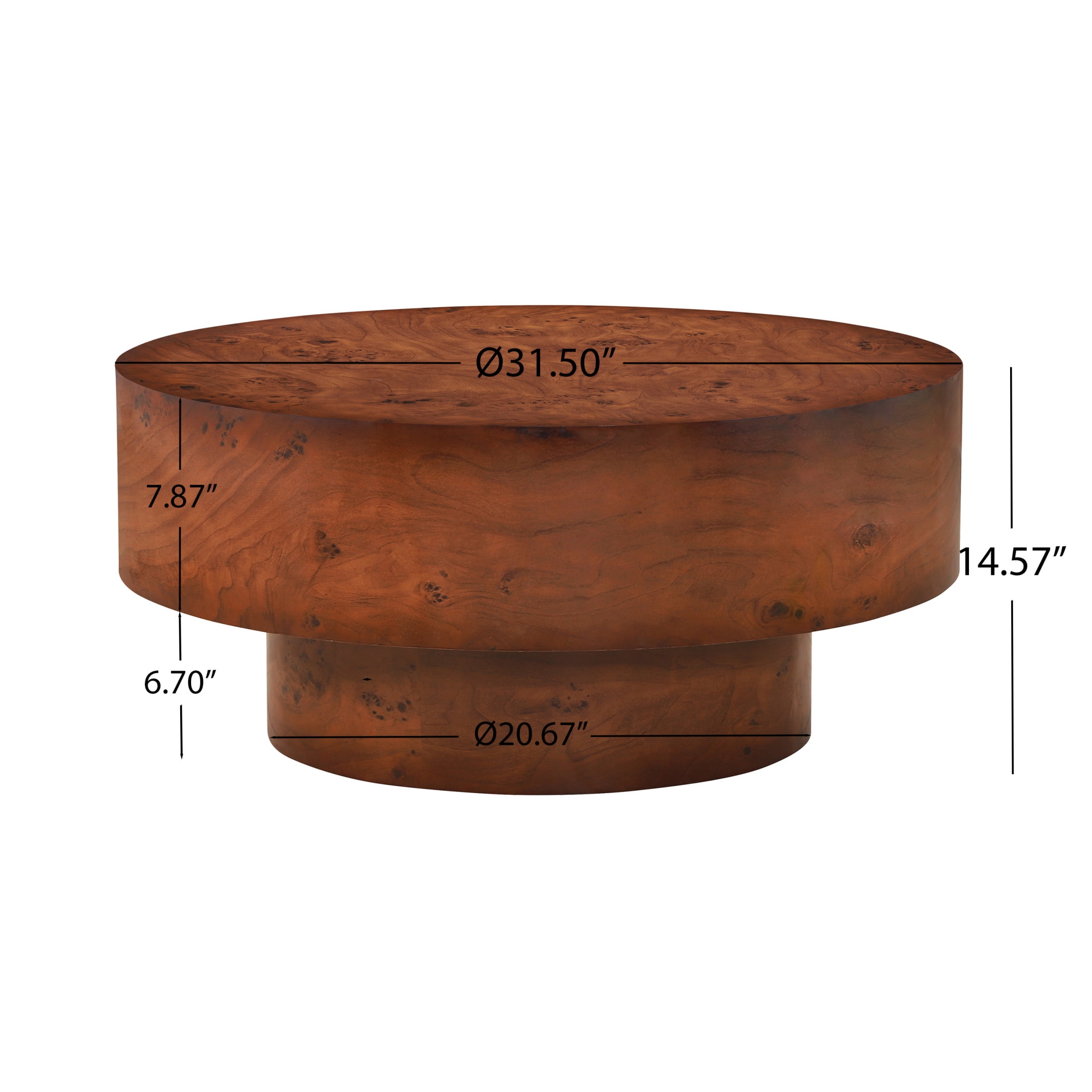 Christopher Knight Home 31.5" Round Coffee Table with Thick Top, Pedestal Base, Walnut