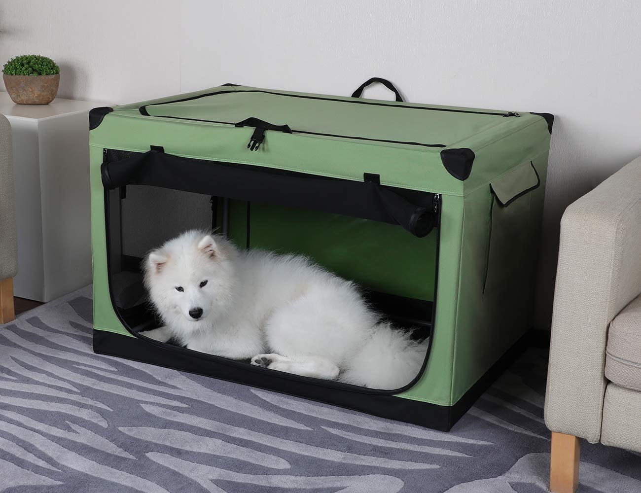 Petsfit Foldable Soft Pet Kennel for Indoor and Outdoor Use, Fits for Medium to Large Dog Breed, Extra Large 42 x 28 x 28 Inches, Green