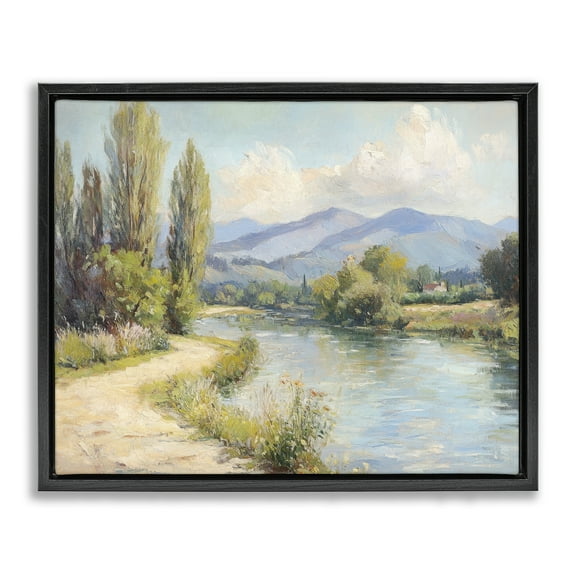 Stupell Industries Along The Mountain River Landscape & Nature Painting Black Floater Framed Canvas Art Print Wall Art, 21 x 17