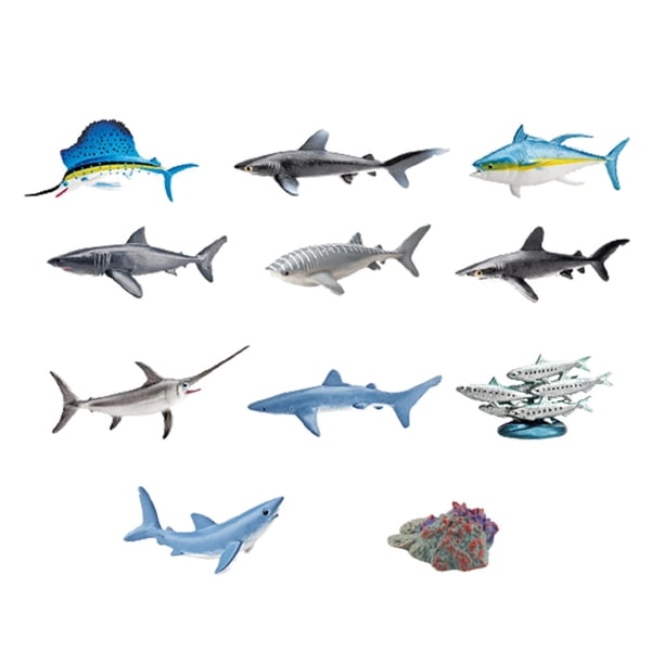 Juego de animales, figuras de modelos animales, juguete educativo de aprendizaje, decoración de escritorio Pez