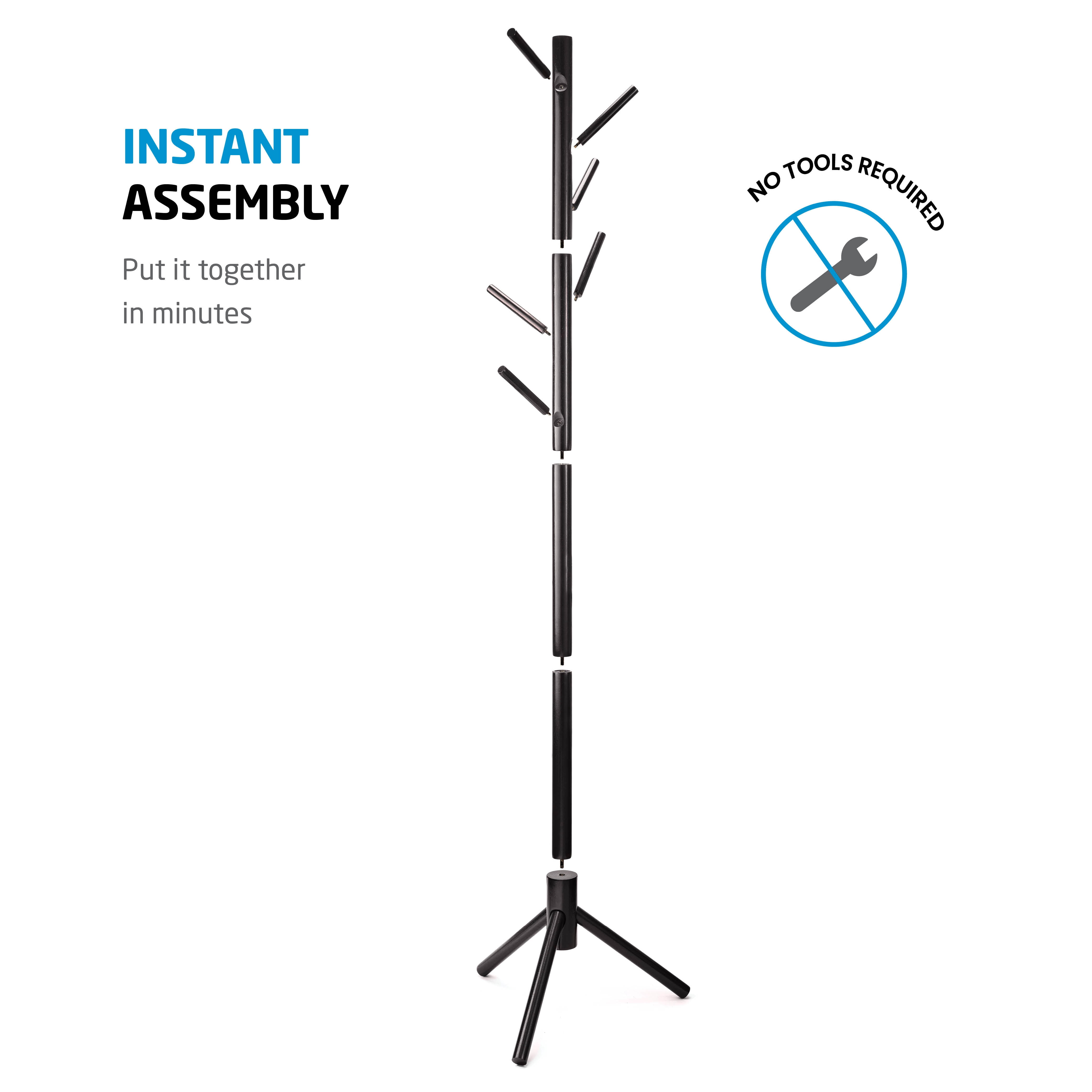 ZOBER Wooden Coat Rack Stand, Adjustable, 6 Hooks, for Coats, Hats