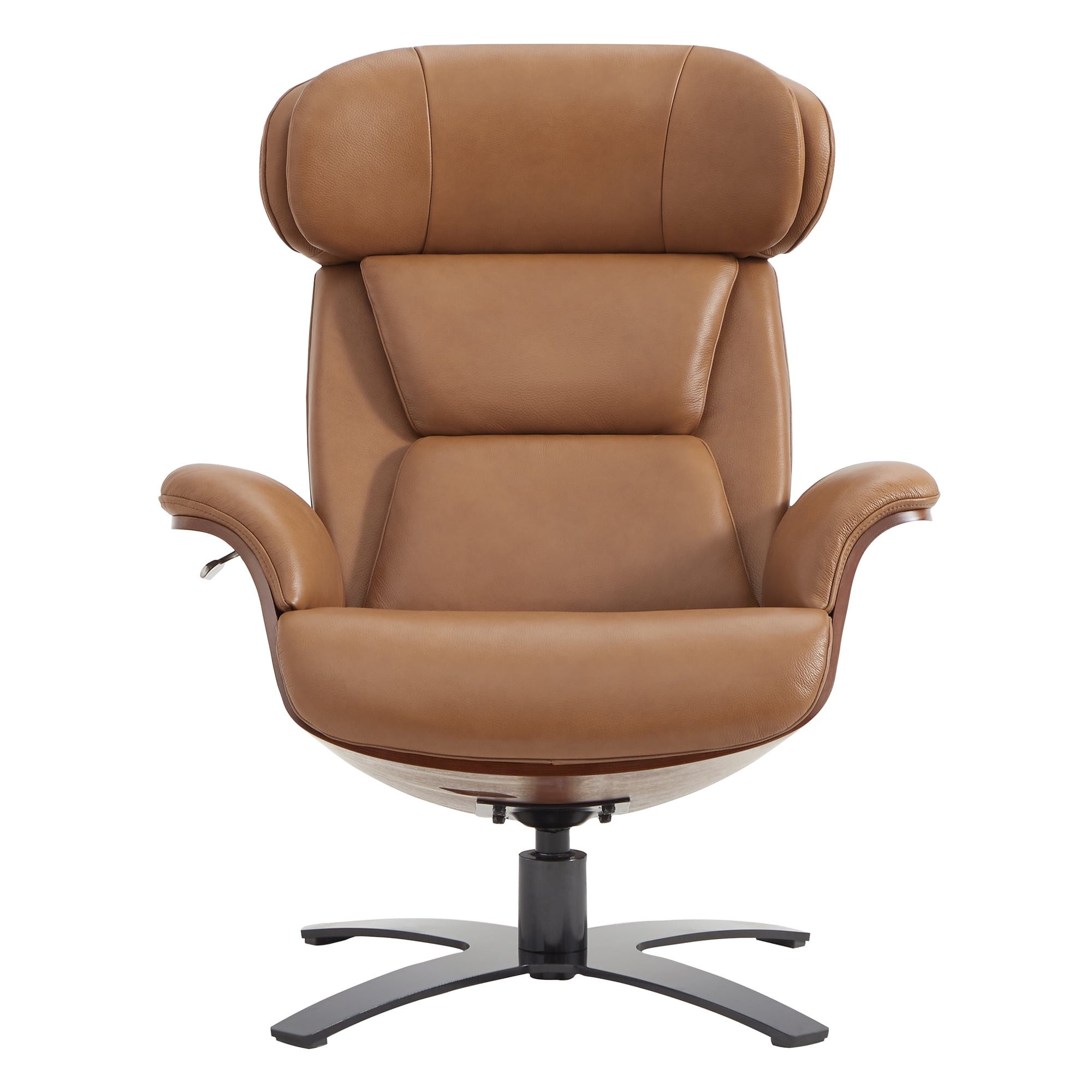 CHITA Swivel Recliner Chair with Ottoman Set & Adjustable Headrest, Leather Lounge Accent Arm Chairs for Living Room Bedroom, Saddle Brown