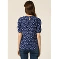 thumbnail image 4 of DARING DIVA Floral Crew Neck Shirred Short Sleeve Casual Top XL Dark Blue, 4 of 6
