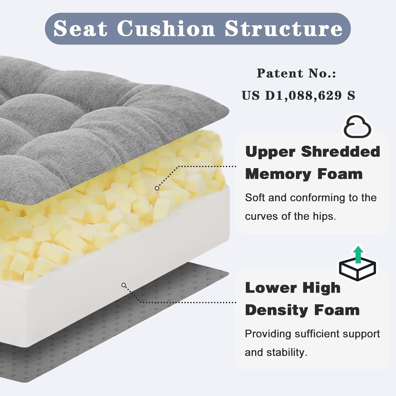 Large Memory Foam Recliner Cushions for Elderly, 20x20x5 Inch Thick Dual-Layer Patent Design Non-Slip Recliner Seat Cushion for Couch for Easy to Stand Up & Reduce Hip & Lumbar Pain, Brown