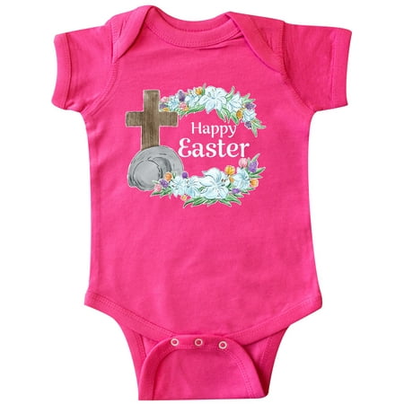 

Inktastic Happy Easter with Cross and Flowers Gift Baby Boy or Baby Girl Bodysuit