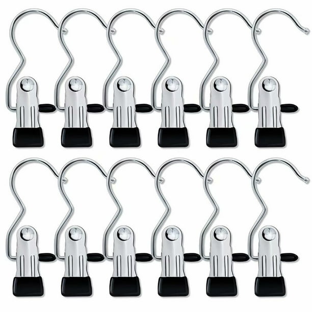 Damaie 12 Pcs Portable Laundry Hook Hanging Clothes Pins Stainless Steel Travel Home Clothing Boot Hanger Hold Clips Silver