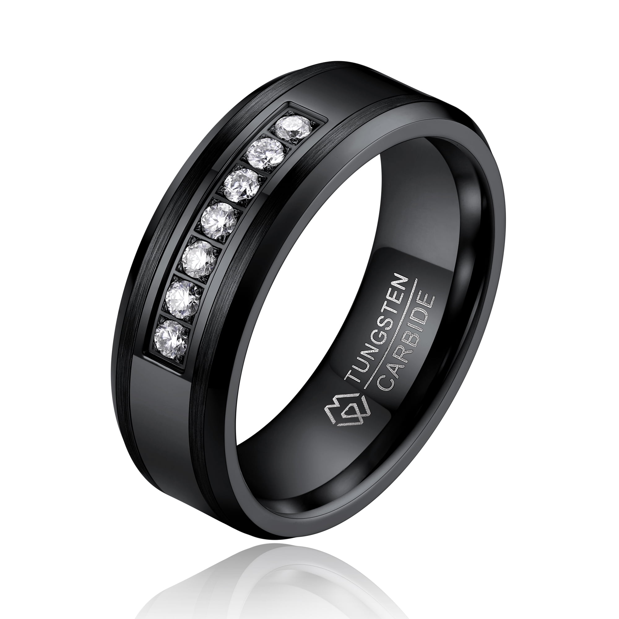 MomentWish Black Tungsten Rings for Men Moissanite Promise Ring Wedding Band Valentine's Day Birthday Gifts-Size9