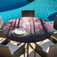 thumbnail image 6 of Red Forest Round Tablecloth, Fitted Table Cover with Elastic for 55"-60" Round Tables, Mysterious Vintage Foggy Woods Tree Table Cloth Outdoor Indoor Dinning Party Waterproof Tablecloths, 6 of 7