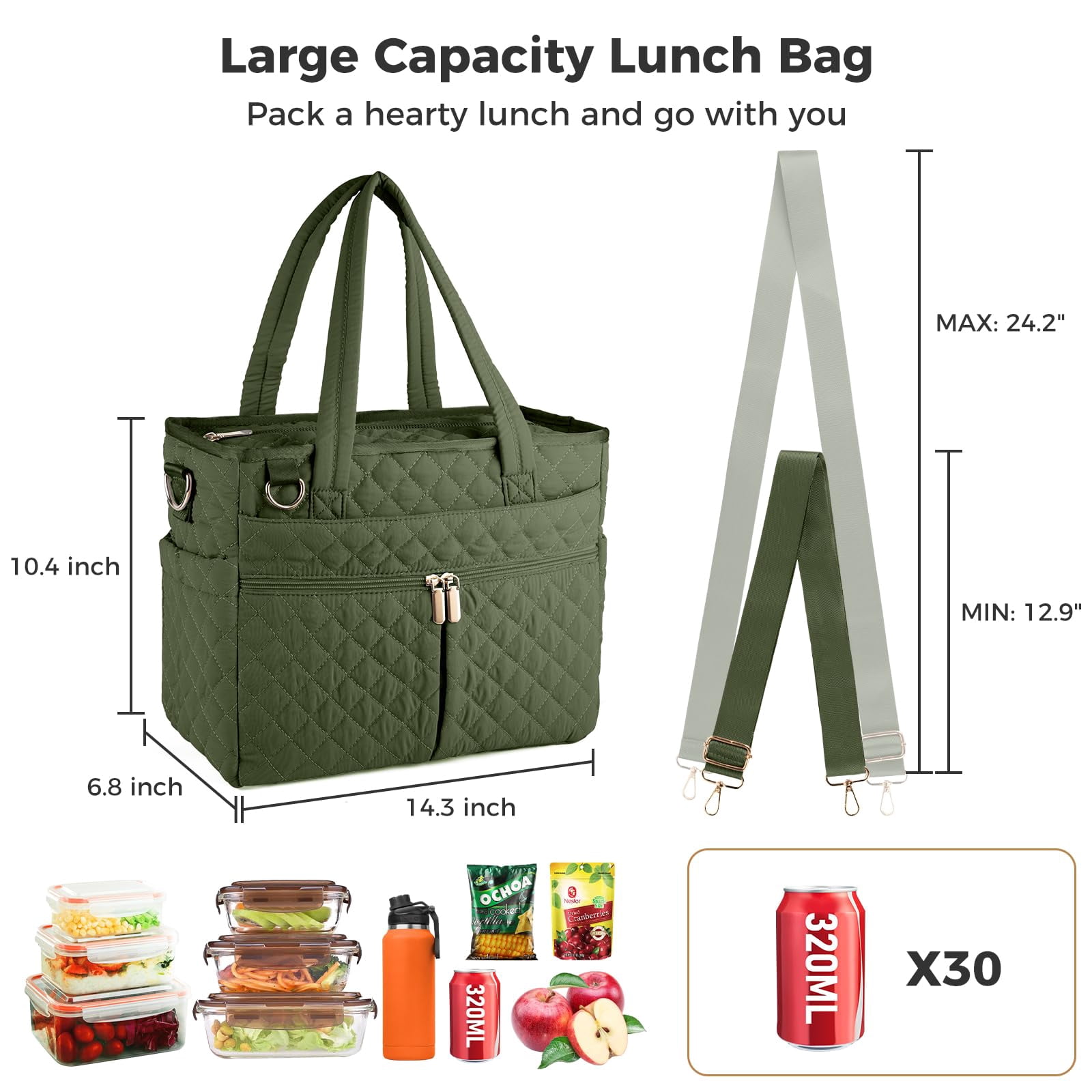 Extra-large Lunch Bag  Box Insulated For Women Tote Soft Cooler Work Outdoor Picnic Trips