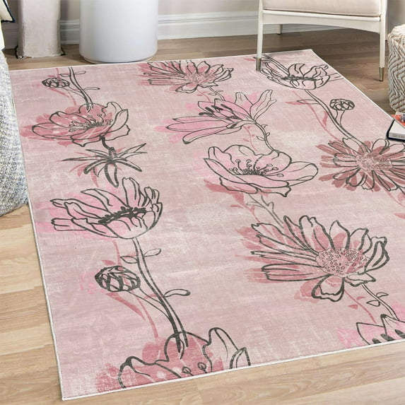 Spring Decorative Rug, Season of New Hopes Petals Blossoms Summer Floral Style of Illustration, Quality Carpet for Bedroom Dorm and Living Room, 6 Sizes, Rose Pink, by Ambesonne