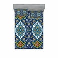 thumbnail image 2 of Moroccan Bedding Set with Sheet & Covers, Oriental Motif with Vintage Byzantine Style Tile Effects Artwork, Printed Bedroom Decor 2 Shams, 4 Sizes, Mustard Royal Blue, by Ambesonne, 2 of 3