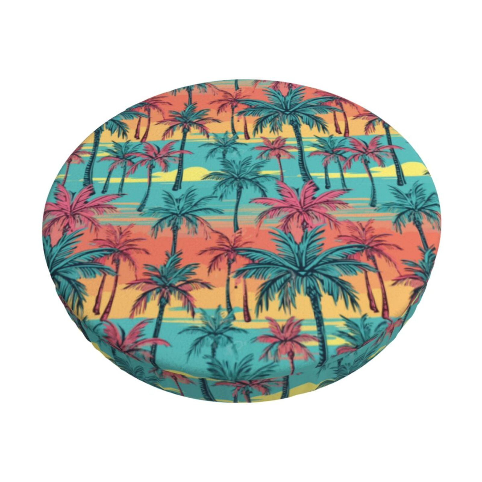 Easygdp Hawaii Palms Print Easy To Install Bar Stool Covers&Stool Covers Round&Elastic Stool Cover, Barstool Covers,Washable&Bottom With Elastic Edge-12 inch