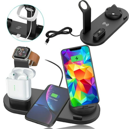 NOIR Nightstand Charging Dock, Rotating SmartPhone Dock, iWatch & Airpod Charging - USB C, microUSB & iOS Connector incl