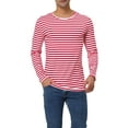 thumbnail image 1 of INSPIRE CHIC T-Shirt pour Homme à Rayures Col Ras du Cou Manches Longues Chandail Haut 34 Blanc Rouge, 1 of 7