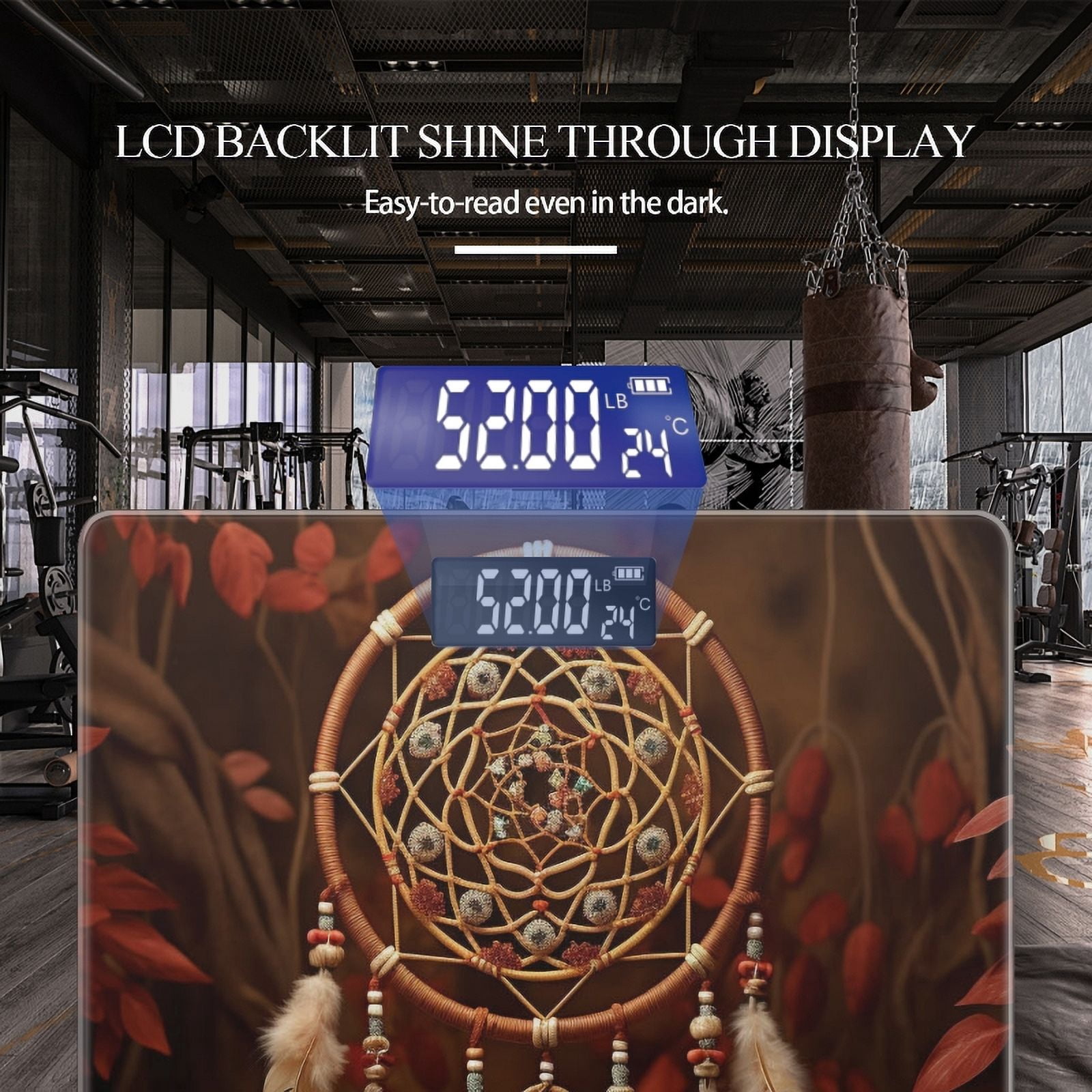 Bathroom Scale, Highly Accurate Digital Body Scale,Precisely Measures Weight up to 400 lbs-Dreamcatcher With Feathers And Beads On Brown Background