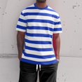 thumbnail image 4 of Mens Short Sleeve T-Shirts Striped Casual Crewneck Basic Shirt Color Block Stretch Summer Beach Tees Light Blue Xl, 4 of 4