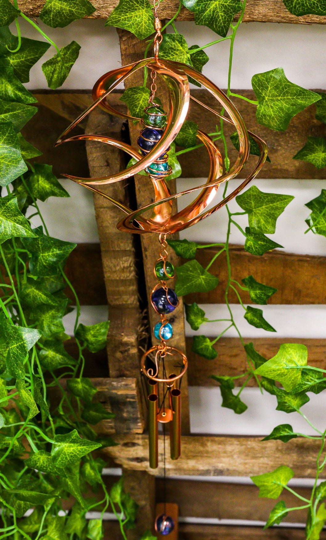 Ebros Caterpillar In Spiral Copper Metal Wind Chime With Colorful Marbles 31"L