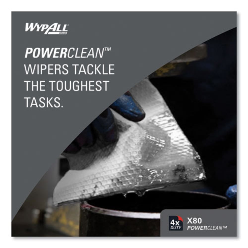 WypAll PowerClean X80 Cloths Heavy Duty Wipes (41025), Jumbo, Extended Use Towels, White (1 Roll of 455 Sheets, 455 Sheet Total)