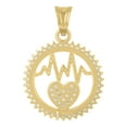 thumbnail image 2 of 10K Yellow Gold CZ Women's 1" Charm Heart w/ Heartbeat in Circle Frame Pendant, 2 of 3