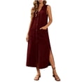 thumbnail image 5 of VBVC Women's Sleeveless Button Down Maxi Dress , Casual Summer Side Slit Sundress For Women , Ladies' Lightweight Loose Dress with Pocket,Wine,S-2XL, 5 of 10