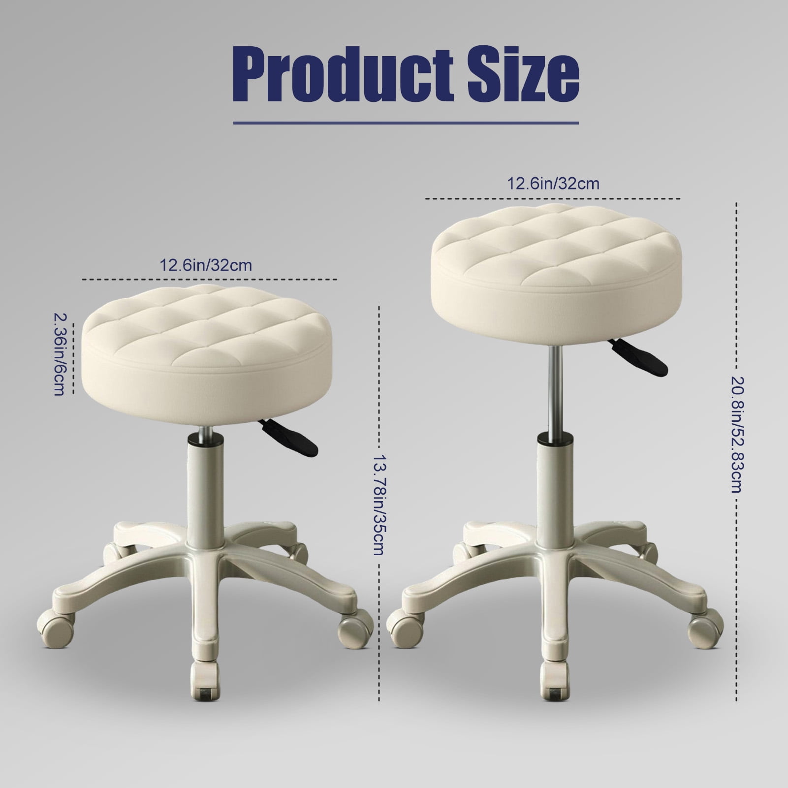 Fompes Round Rolling Stool Chair Faux Leather Height Adjustable Swivel Drafting Work SPA Shop Salon Stools with Wheels Small Chair Armless Backless SPA Salon Bar Cafe Home Office Stool (Beige)