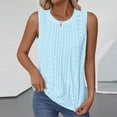 thumbnail image 2 of DeHolifer Womens Tank Tops Sleeveless Crewmeck Shirts Summer Loose Camisole Top Pleated Front Shirt Vacation Blouse Light Blue L, 2 of 8