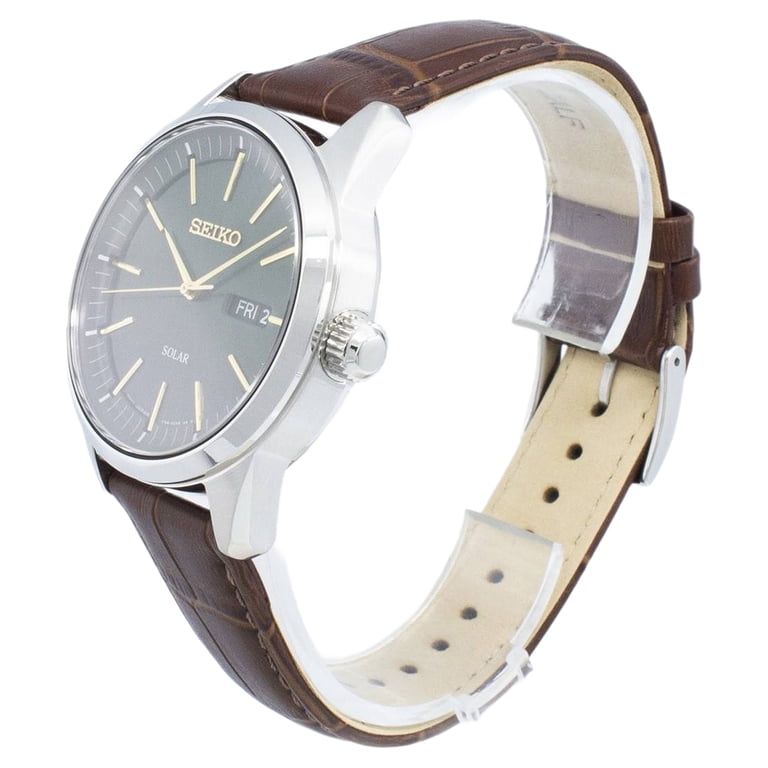 Seiko SNE529 Solar Watch, Stainless Steel, Brown Leather Strap