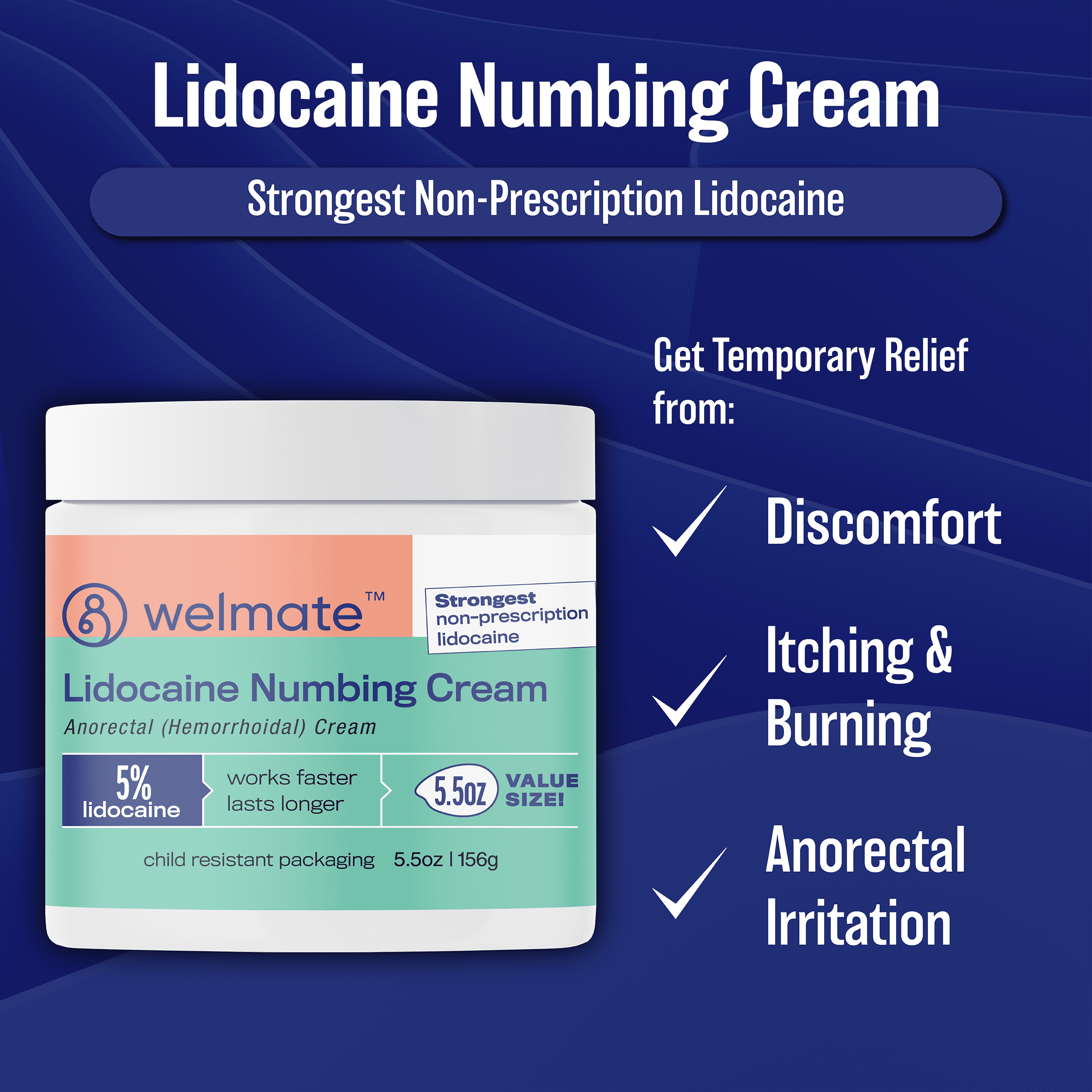 WELMATE 5% Lidocaine Cream, Pain Management, Numbing Cream, 5.5oz