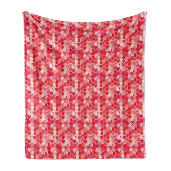 Valentines Day Soft Flannel Fleece Blanket, Heart Shapes Shabby Romantic Day Theme Love in Gradient Warm Tones, Cozy Plush for Indoor and Outdoor Use, 50" x 70", Dark Coral and Pink, by Ambesonne