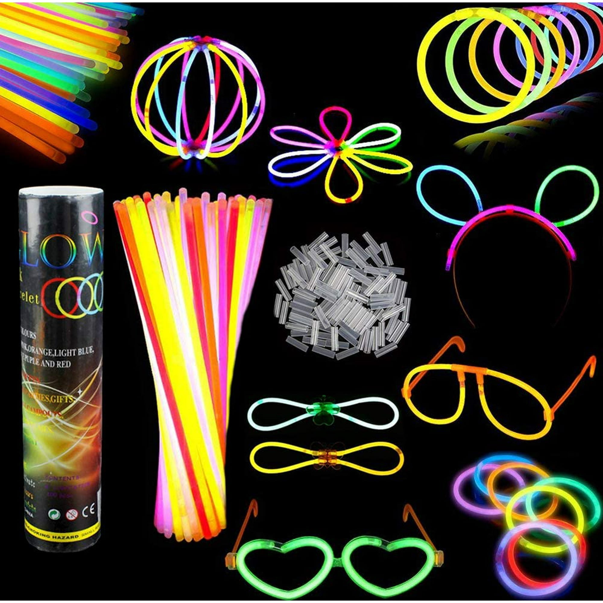100 Fluorescent Light Sticks Bracelets Glow Sticks Colors Glowsticks Glow Sticks with 80 connectors Great for Birthday Party
