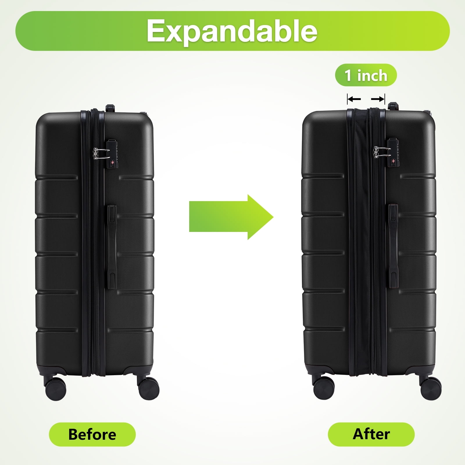 JOINSUN Hardside Expandable Luggage ABS Lightweight Rolling Checked Suitcase with Spinner Wheels TSA Lock, Black, 20 inch