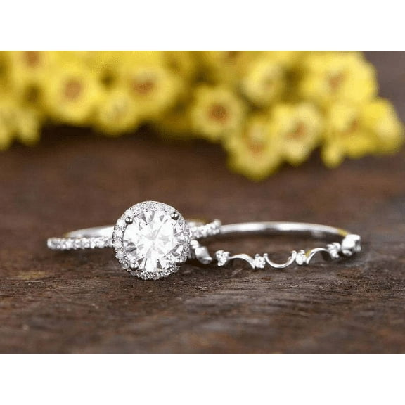 Bow Jewel 1.8 Ct Round Cut Diamond Wedding Rings - 14K White Gold Over Solitaire Ring - Bridal Set Ring Style Diamond Engagement Wedding Ring for Women's - Bridal Stracking Engagement Diamond Ring