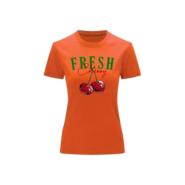 Playera Blusa De Cerezas Fresh Cherry Ropa Para Mujer Ropa Para Dama Color Anaranjado Talla Chica Marca Emil SaEs