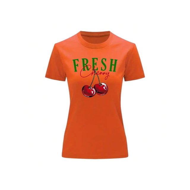 Playera Blusa De Cerezas Fresh Cherry Ropa Para Mujer Ropa Para Dama Color Anaranjado Talla Chica Marca Emil SaEs
