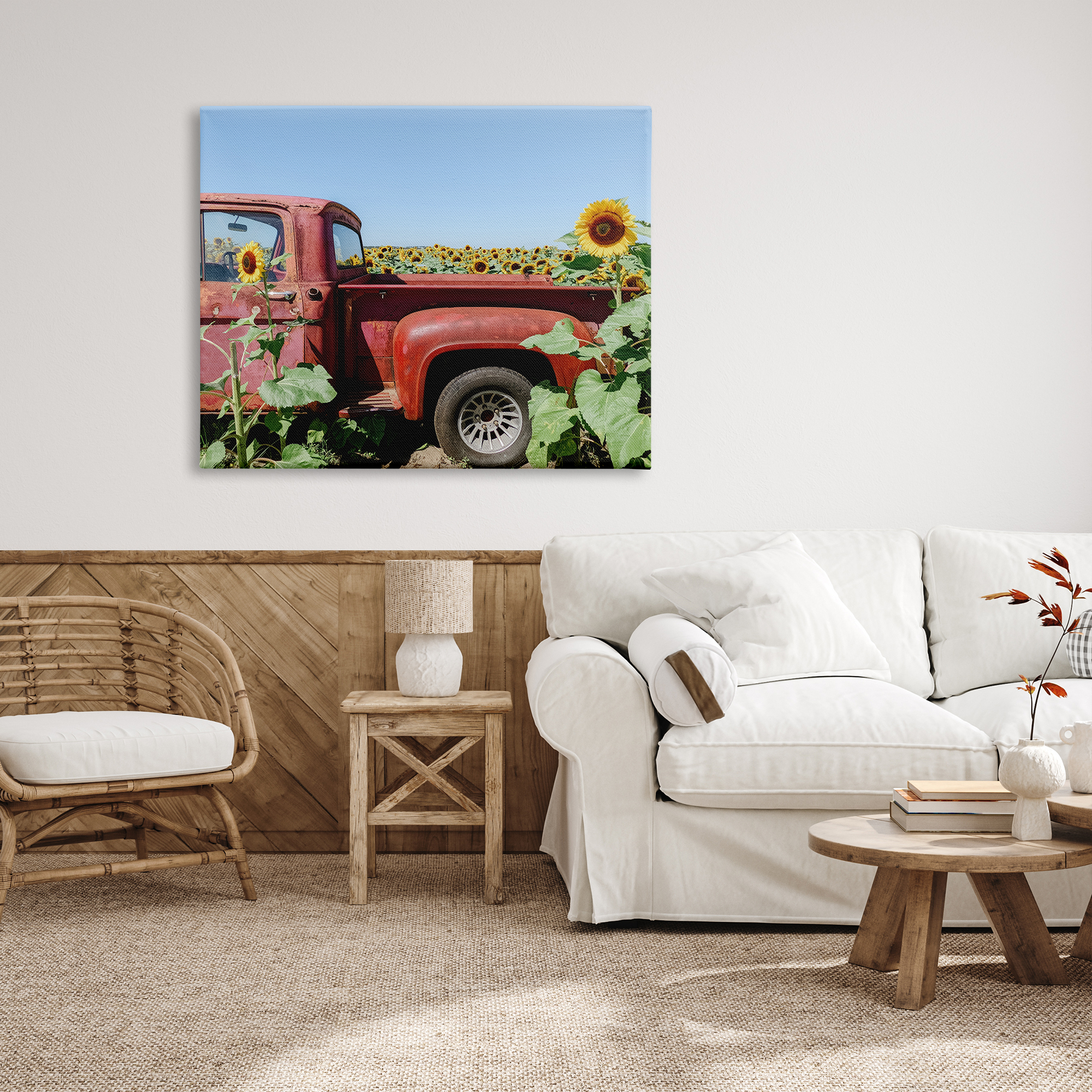 Stupell Industries Red Vintage Pickup Truck Amidst Sunflower Field Photograph Gallery Wrapped Canvas Print Wall Art, Design by Kali Wilson