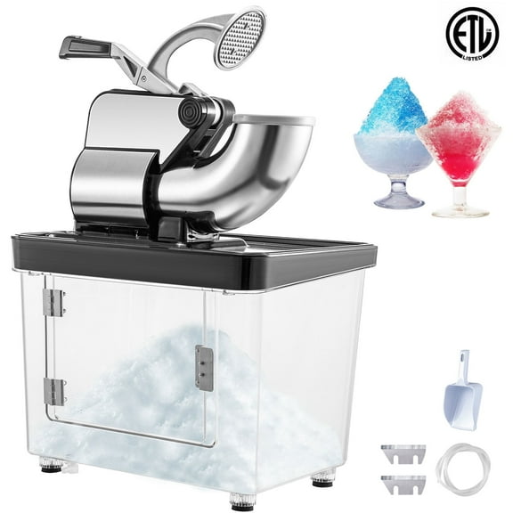 VEVOR 110V Commercial Ice Crusher 440LBS/H, ETL Approved 300W Electric Snow Cone Machine with Dual Blades, Stainless Steel Shaved Ice Machine with Safety On/Off Switch