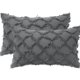 thumbnail image 1 of Wekity Funda de almohada bohemia de 2 piezas con flecos a cuadros, funda de cojín con textura de lino a cuadros para sofá, dormitorio, sofá, sala de estar (gris oscuro, 12 x 20 pul, 1 of 5
